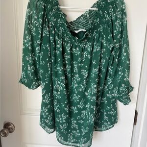 All in Favor Green Floral Blouse